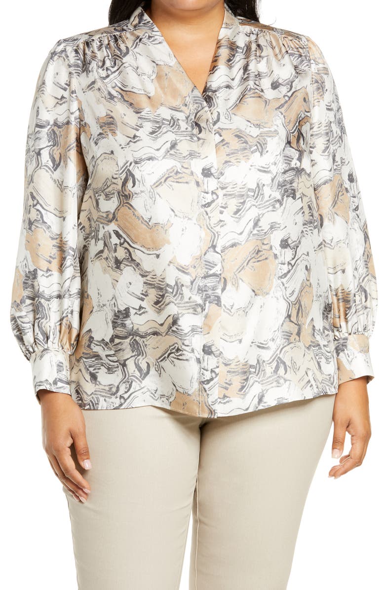 Lafayette 148 New York Clementine Abstract Silk Blouse, Main, color,