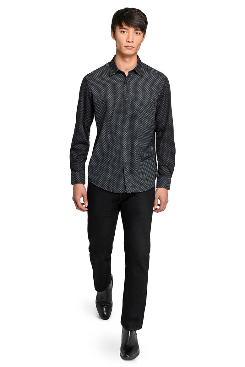 Reworked Slim Fit Black Diamond Print Cotton Button-Up Shirt, Alternate, color, BLACK