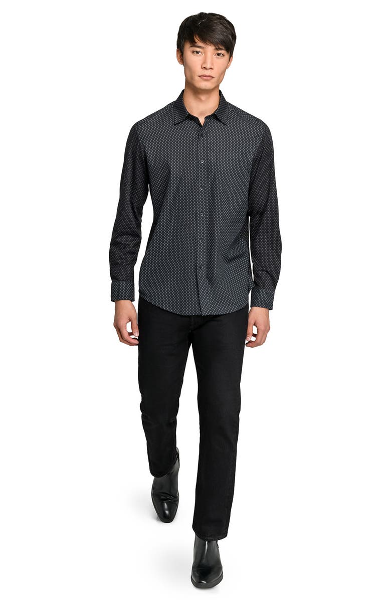 W.R.K Reworked Slim Fit Black Diamond Print Cotton Button-Up Shirt, Alternate, color, Black