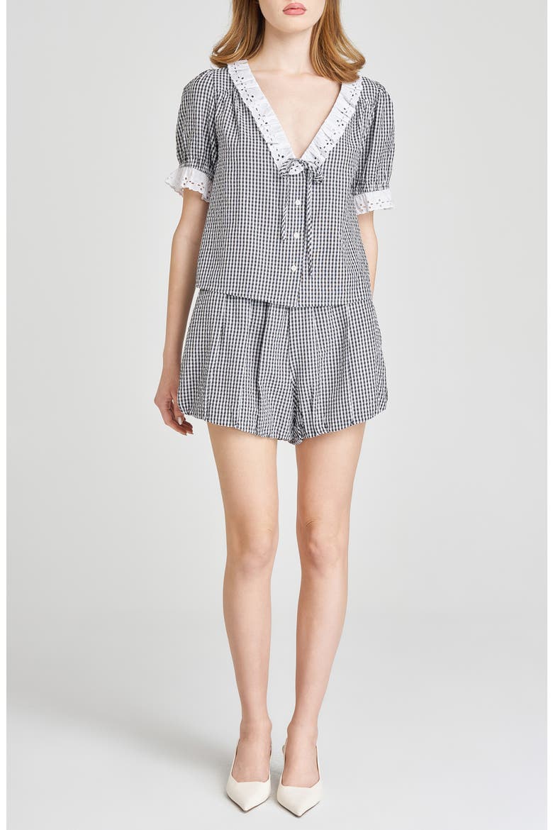x Styled by COCO! Maggie Eyelet Detail Seersucker Top, Alternate, color, BLACK SEERSUCKER