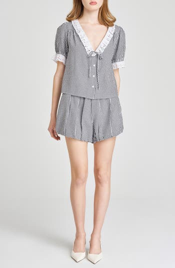 WAYF x Styled by COCO! Maggie Eyelet Detail Seersucker Top