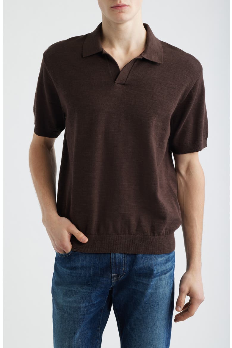 Johnny-Collar Cotton Slub Sweater Polo, Main, color, COFFEE BEAN