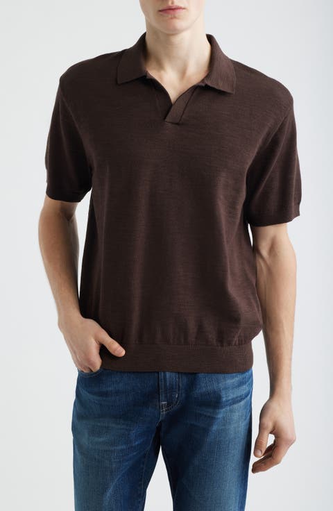 Johnny-Collar Cotton Slub Sweater Polo