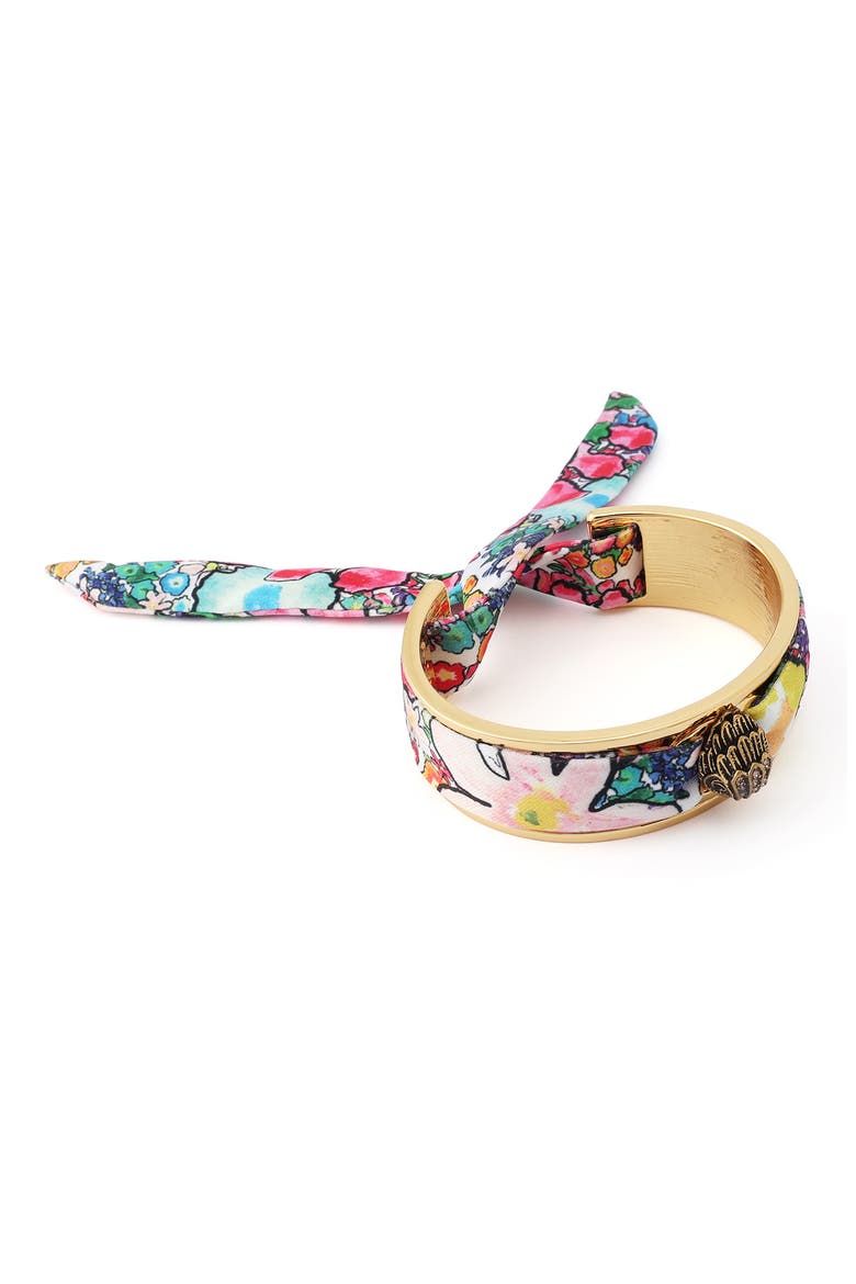 Floral Fabric Tie Cuff Bracelet, Alternate, color, GOLD/ PINK MULTI
