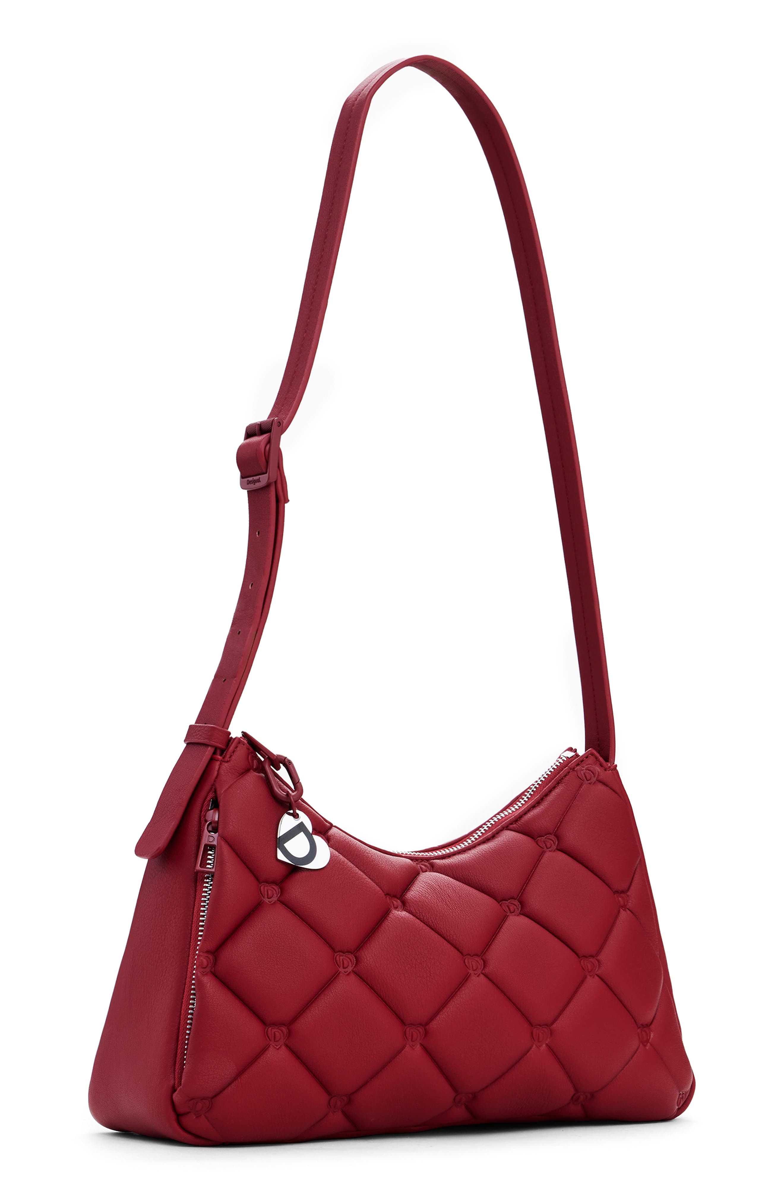 Desigual Diamond Quilted Faux Leather Shoulder Bag, Alternate, color, Maroon