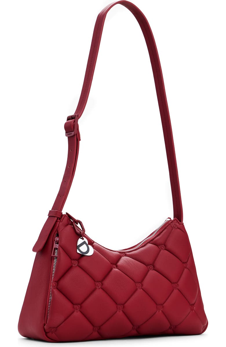 Desigual Diamond Quilted Faux Leather Shoulder Bag, Alternate, color, Maroon