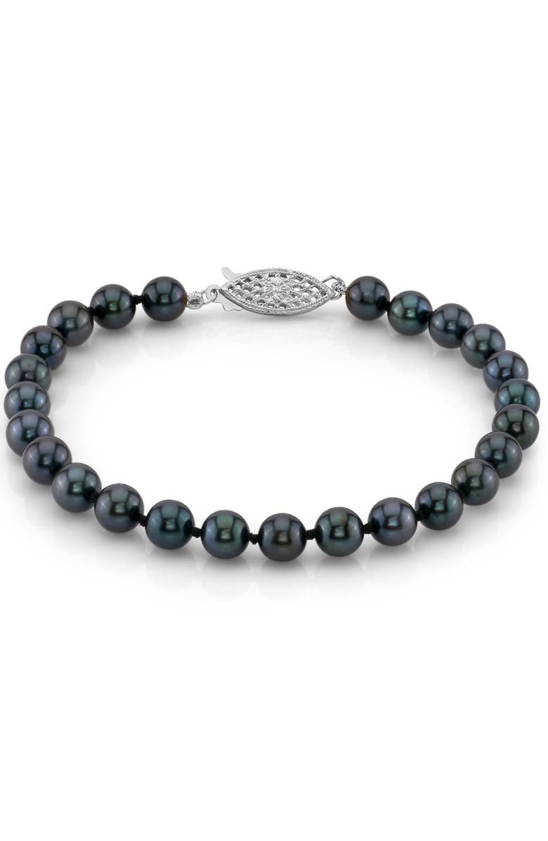The Pearl Source Akoya Pearl Bracelet 5.5-6mm, Main, color, Black Pearl - Finesse Clasp