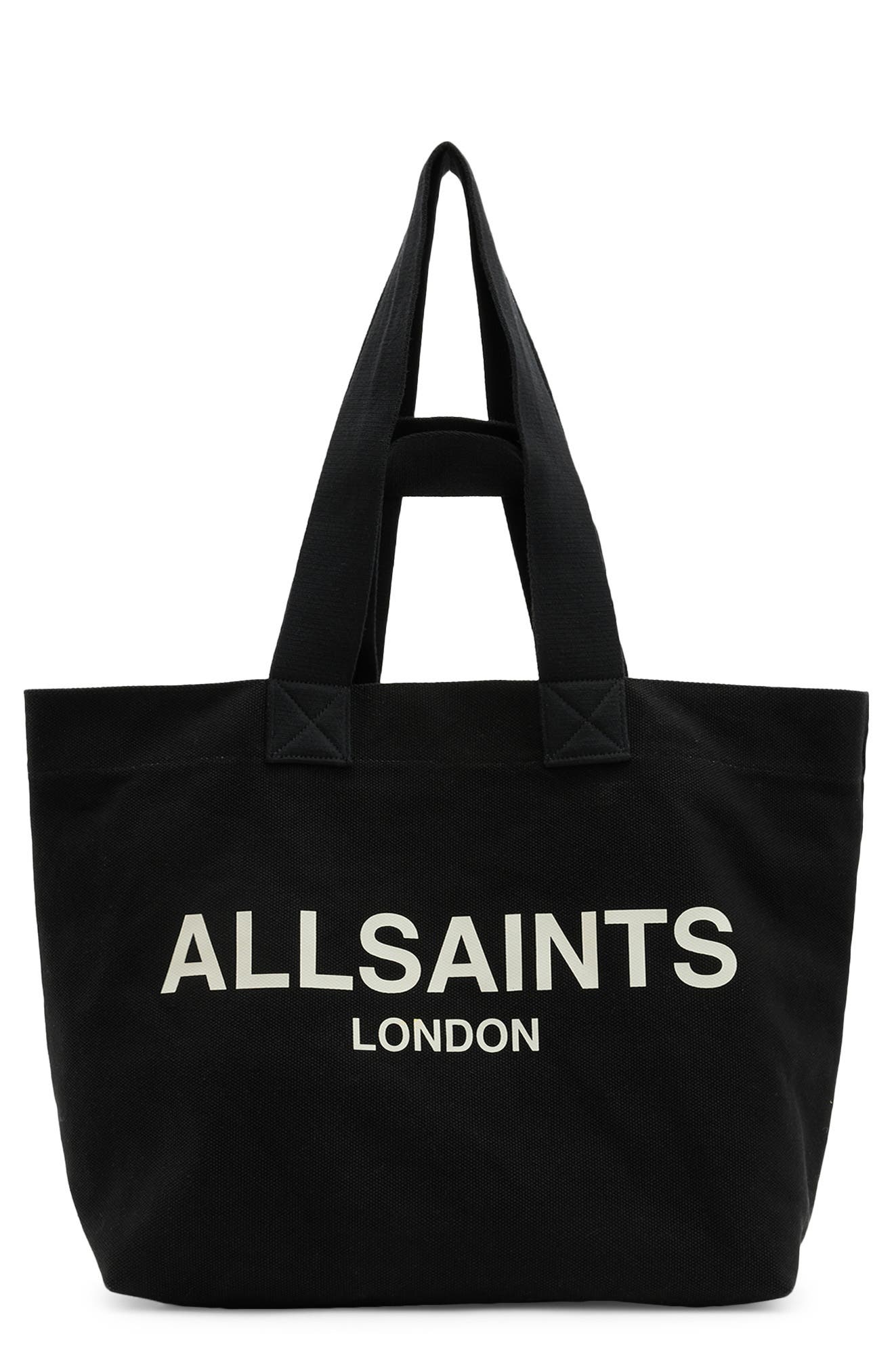 AllSaints Ali Logo Cotton Canvas East/West Tote, Main, color, 