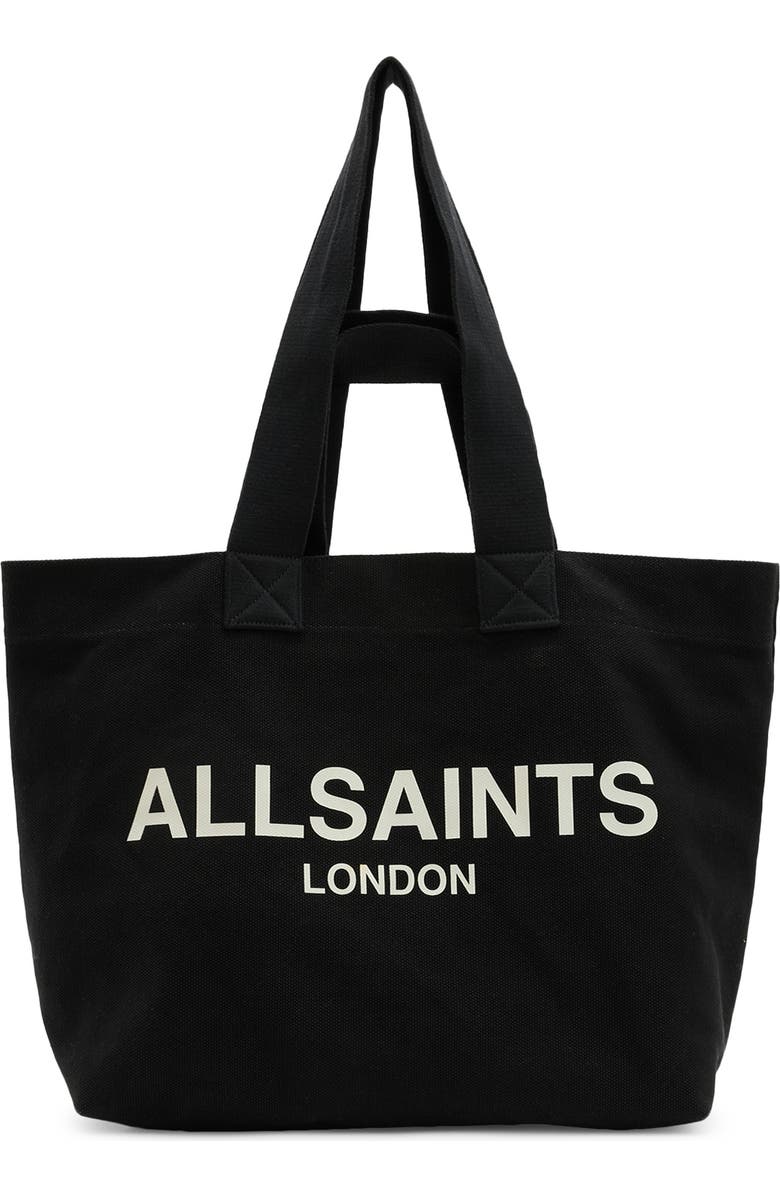 AllSaints Ali Logo Cotton Canvas East/West Tote, Main, color,