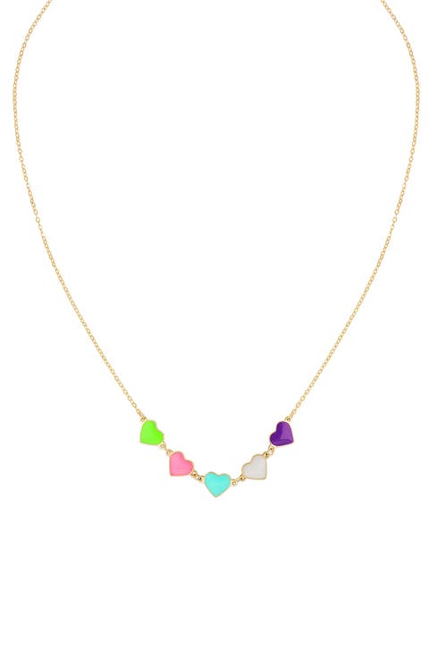 14K Gold Enamel Heart Charm Necklace