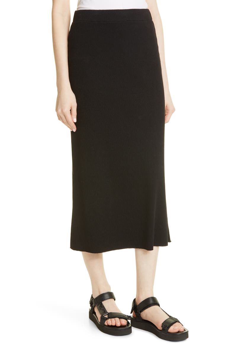 Ribbed Midi Skirt, Alternate, color, BLACK