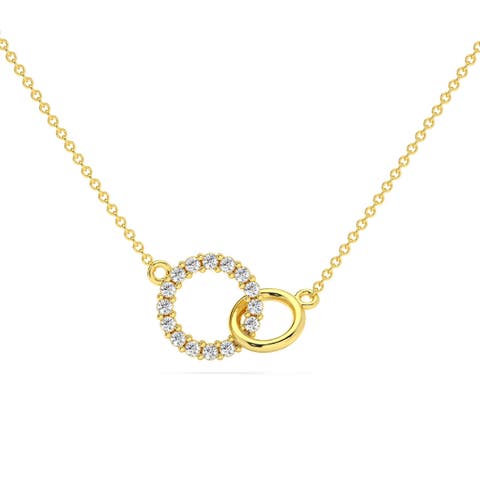 1/3Ct Mini Duet Circle Diamond Necklace 14k Gold Pendant Lab Grown 18"