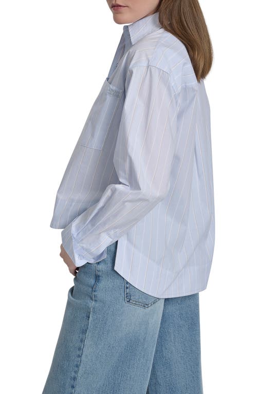 Dkny Jeans Oversize Long Sleeve Crop Button-up Shirt In Blue