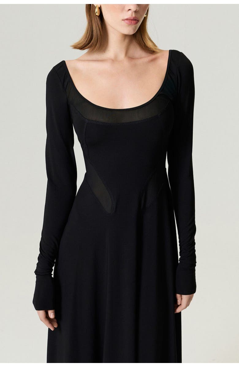 Nocturne Sheer Detailed Maxi Dress, Alternate, color, Black