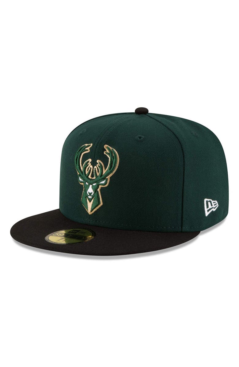 New Era Men's New Era Green/Black Milwaukee Bucks Official Team Color 2Tone 59FIFTY Fitted Hat, Main, color,