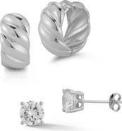 GLAZE JEWELRY 14K Gold Vermeil 2-Piece CZ Stud & Huggie Hoop Earring Set