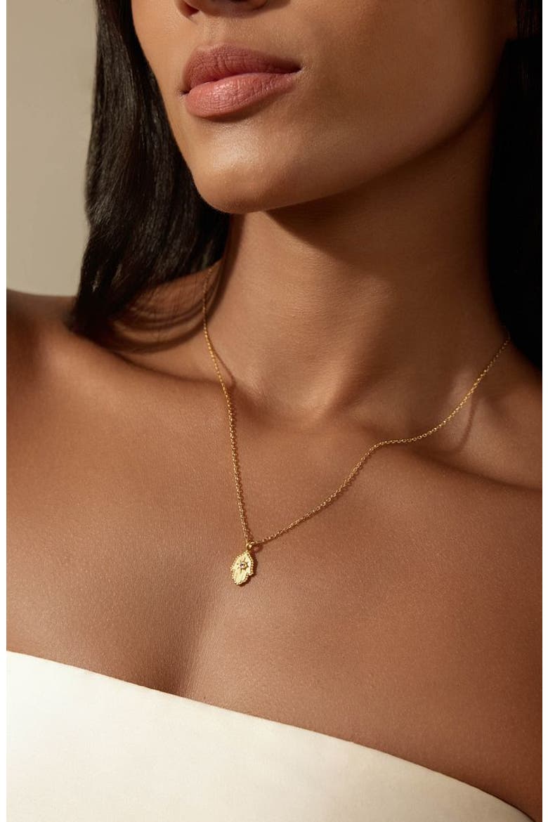 Protective Hand White Topaz Hamsa Necklace, Alternate, color, Gold