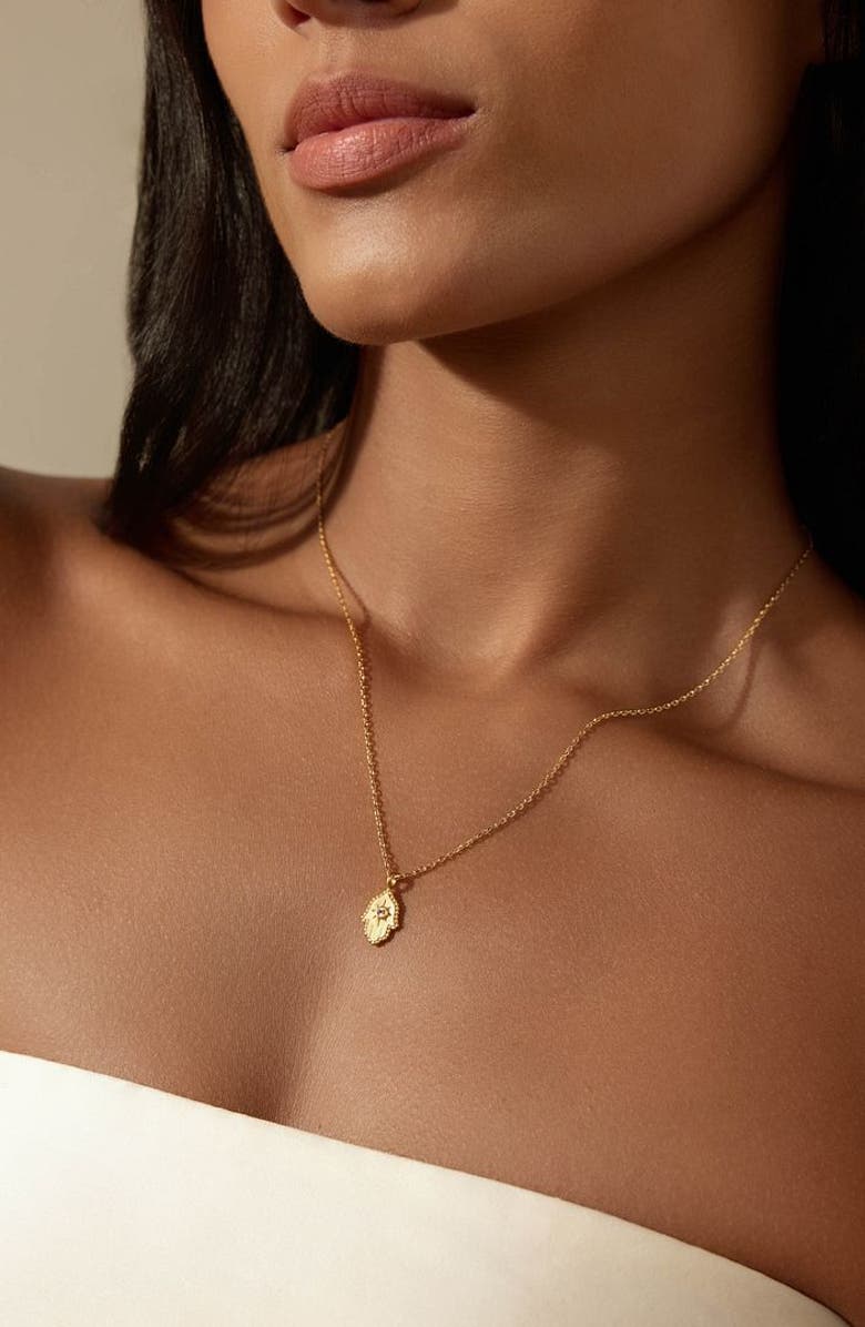 Satya Jewelry Protective Hand White Topaz Hamsa Necklace, Alternate, color, Gold