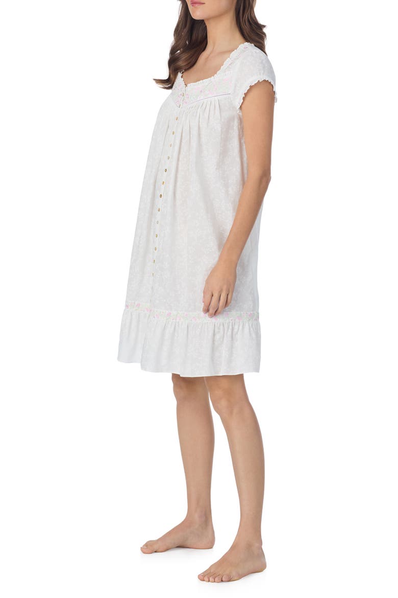 Floral Embroidered Cotton Nightgown, Alternate, color, WHITE