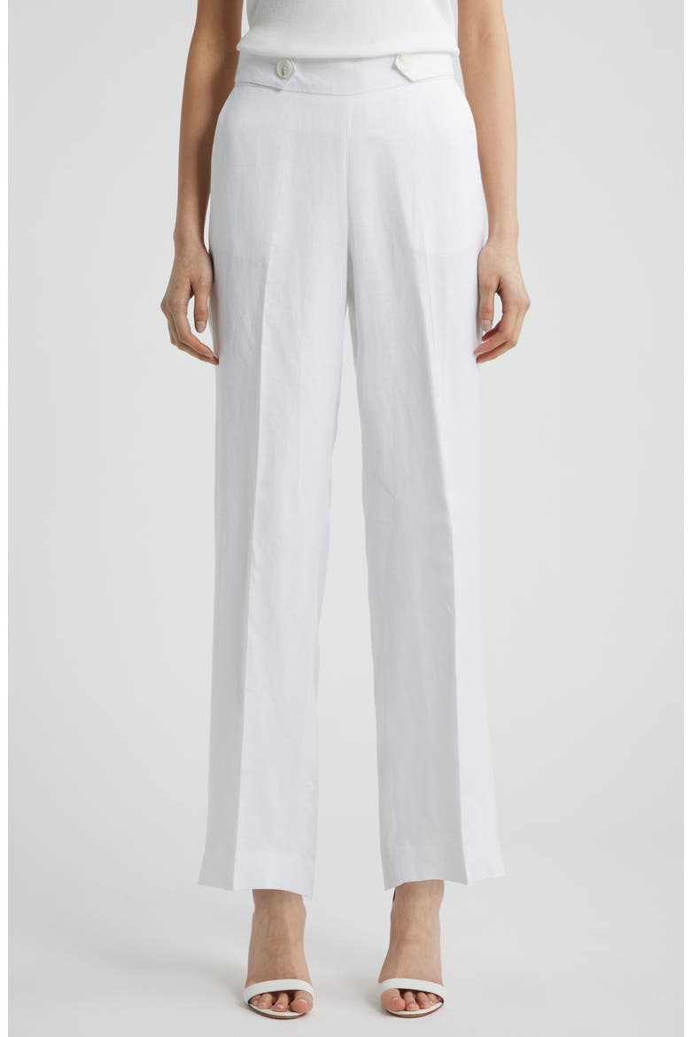 Button Tab Pull-On Linen Blend Wide Leg Pants, Main, color, CRISP WHITE