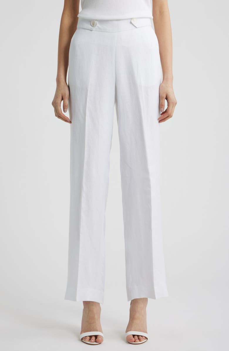 Anne Klein Button Tab Pull-On Linen Blend Wide Leg Pants, Main, color, 