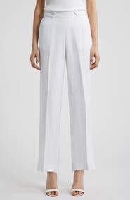 Anne Klein Button Tab Pull-On Linen Blend Wide Leg Pants