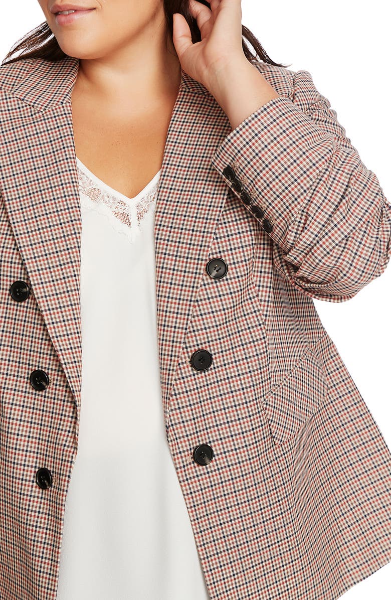 1.STATE Houndstooth Plaid Ruched Sleeve Blazer, Alternate, color, 