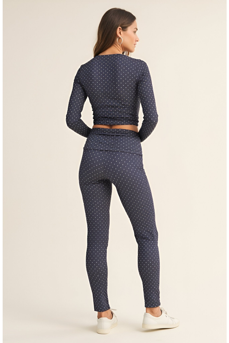 Polka Dot Print High Waist Full-Length Leggings with Wide Waistband, Alternate, color, Navy / White Polka Dot