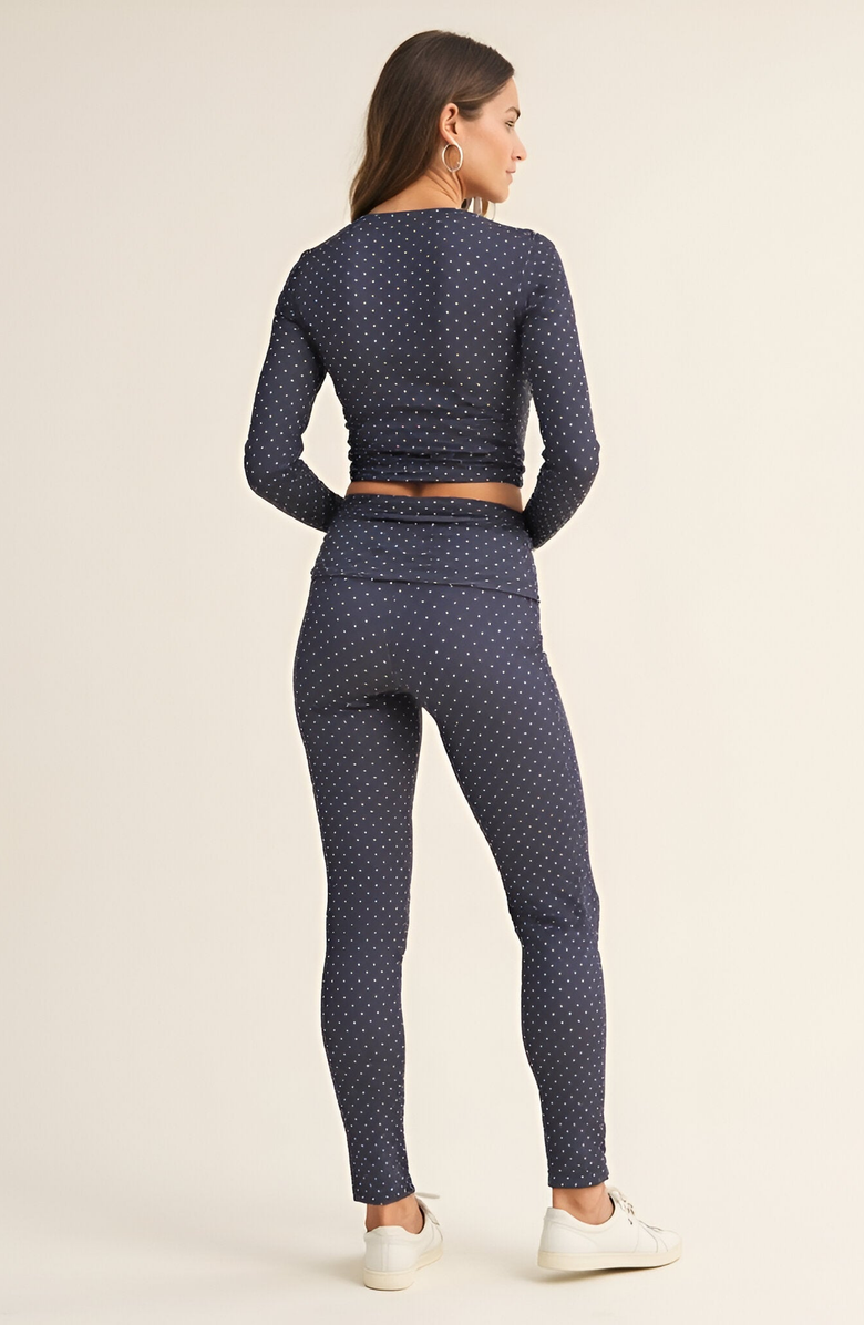 Modenaire Polka Dot Print High Waist Full-Length Leggings with Wide Waistband, Alternate, color, Navy / White Polka Dot