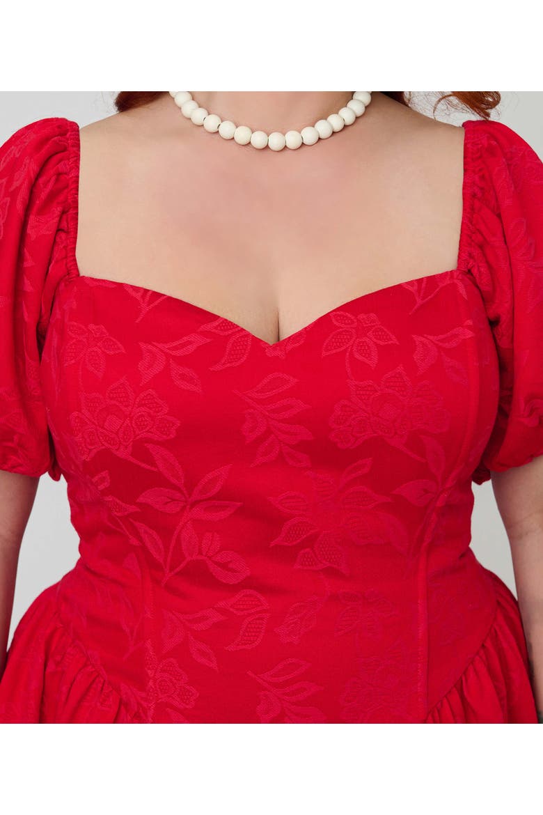 Plus Size Puff Sleeve Swing Dress, Alternate, color, Red Floral Print