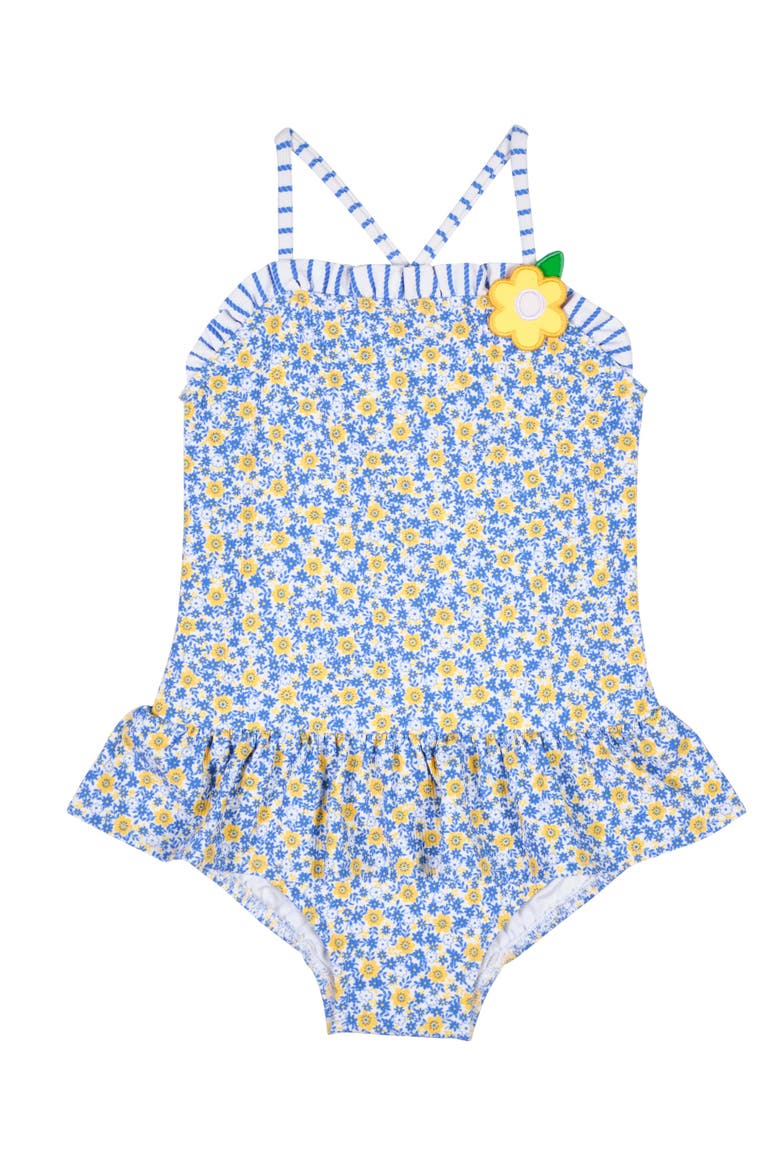 Floral Skirted Swimsuit with Flower, Main, color, White/Yellow/Blue