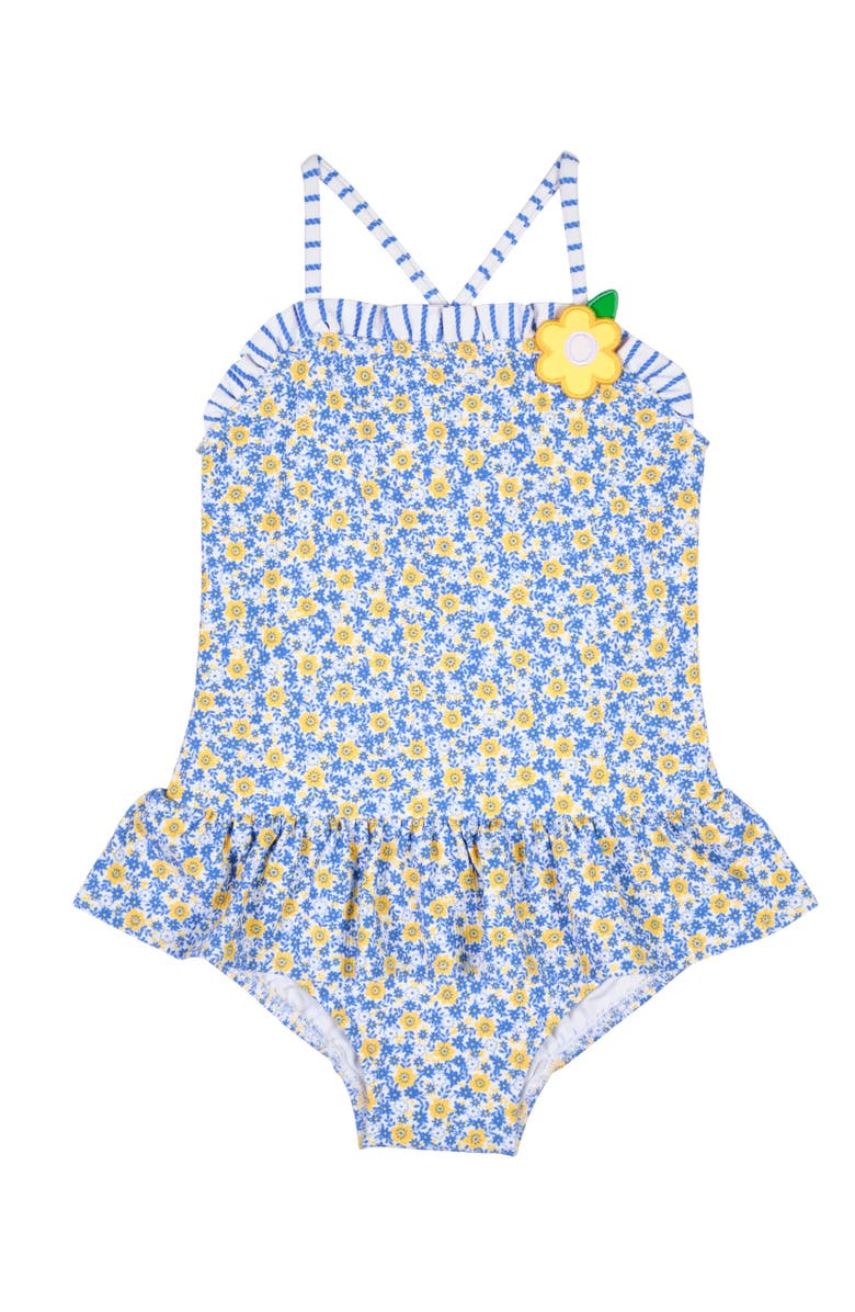 Florence Eiseman Floral Skirted Swimsuit with Flower, Main, color, White/Yellow/Blue