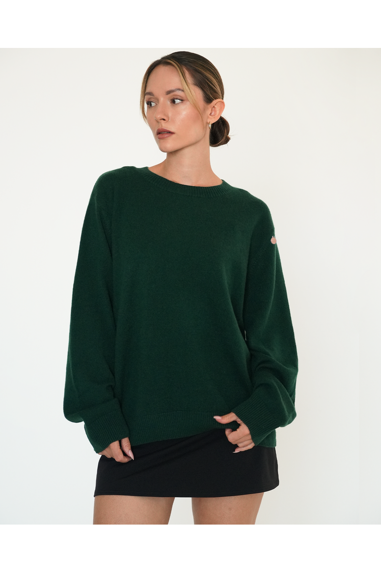 Beau Oversized Crewneck Cashmere Sweater, Main, color, Hunter Green
