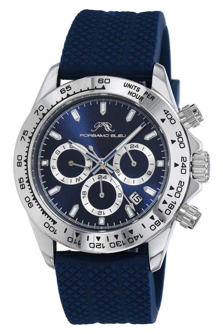 Men's Preston Silicone Strap Watch, 41mm, Main, color, BLUE & SILVER