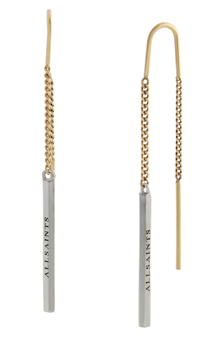 Mixed Metal Bar Threader Earrings, Main, color, TWO TONE