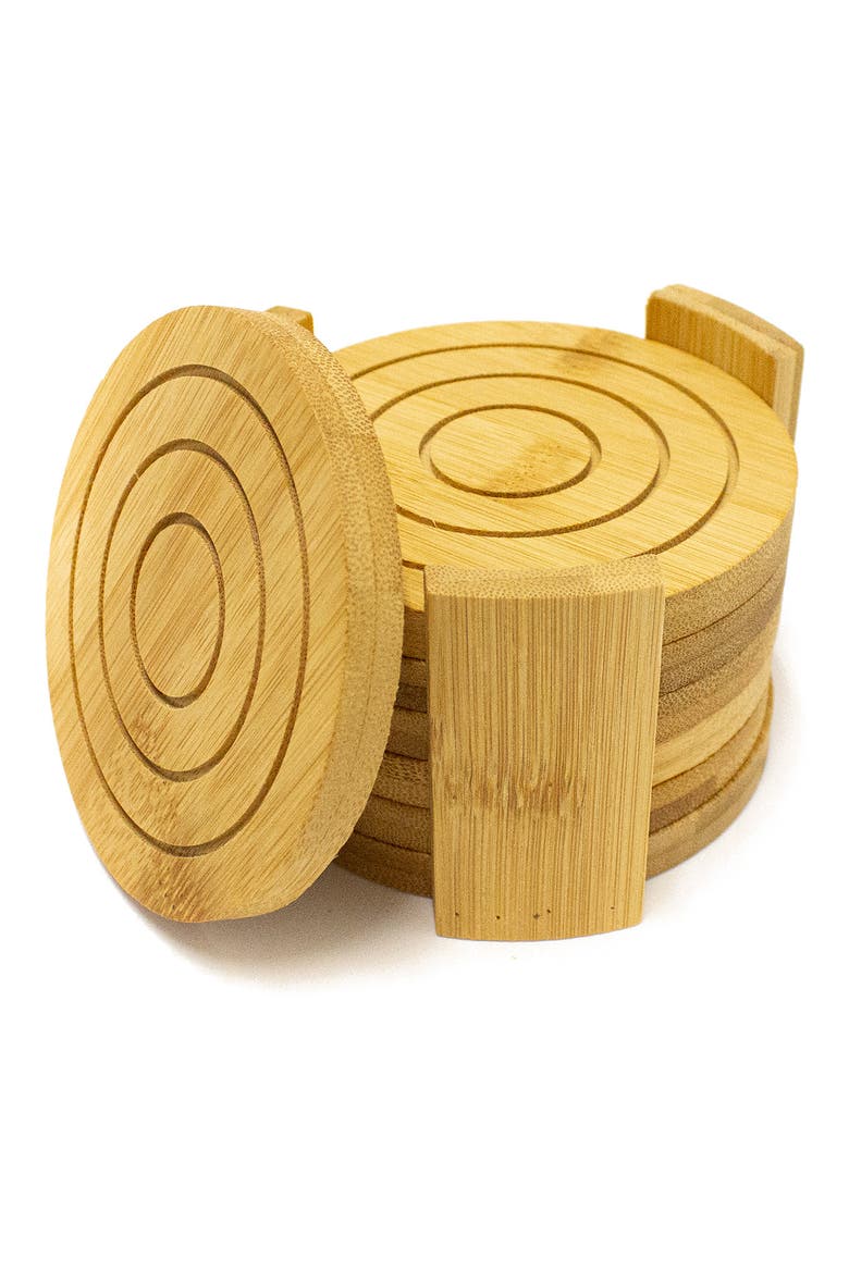 Bamboo Circle 7-Piece Coaster Set, Alternate, color, NATURAL