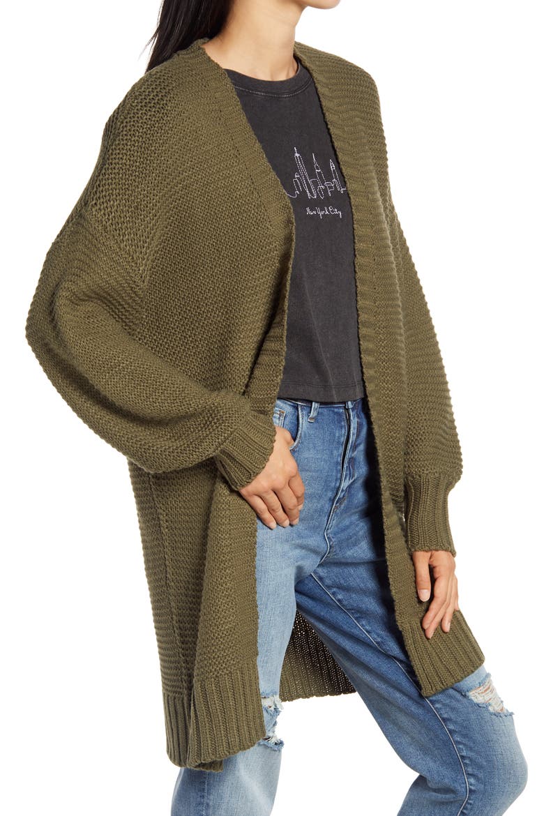 Warm Company Balloon Sleeve Cardigan, Alternate, color, OLIVE GREEN
