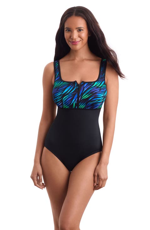 Scoopneck Zipper Tank Chlorine Resistant One-Piece Swimsuit