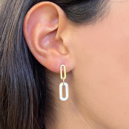 The Lovery Fine Jewelry White Enamel Paperclip Link Earrings In Gold