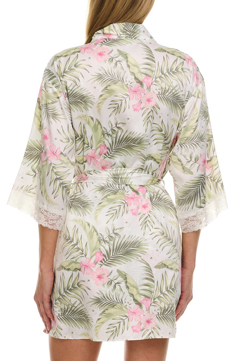 Flora Nikrooz Sabrina Floral Print Satin Short Pajamas & Robe Set, Alternate, color, Cream