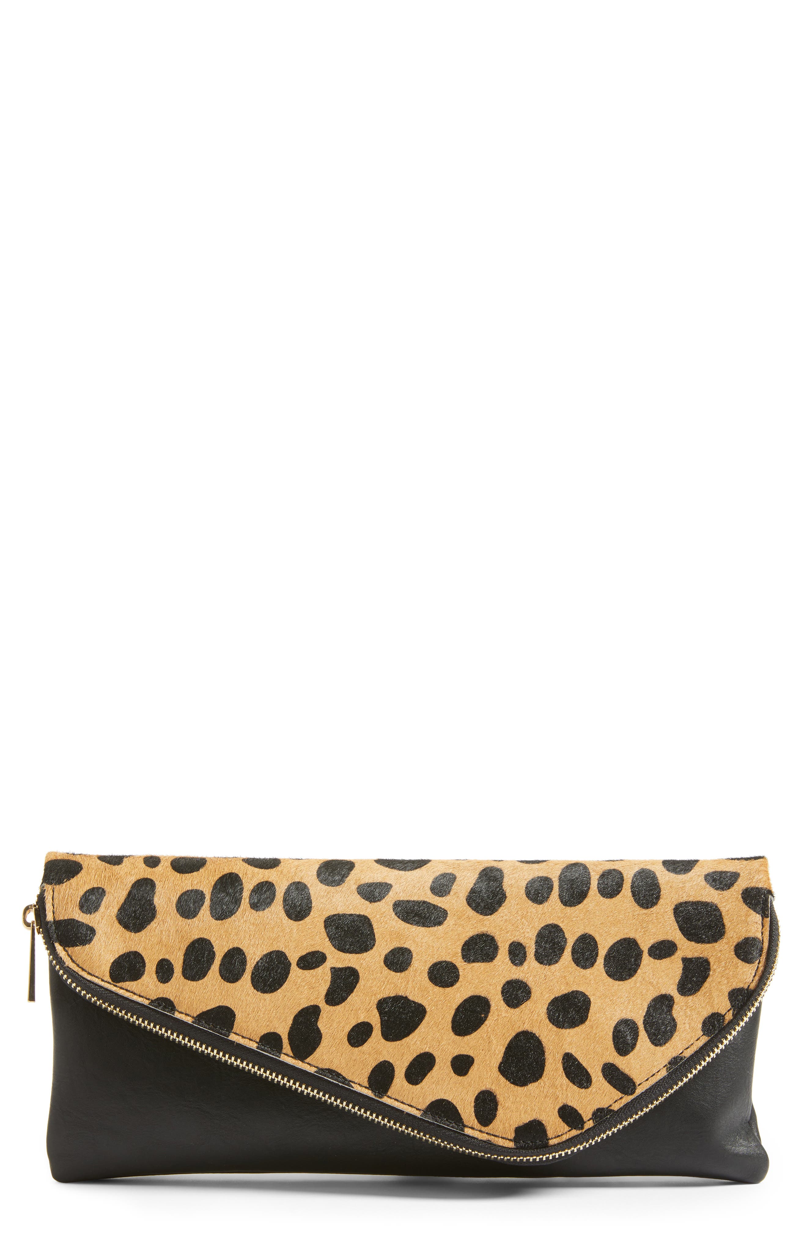 Tamika Genuine Calf Hair & Faux Leather Foldover Clutch, Main, color, LEOPARD