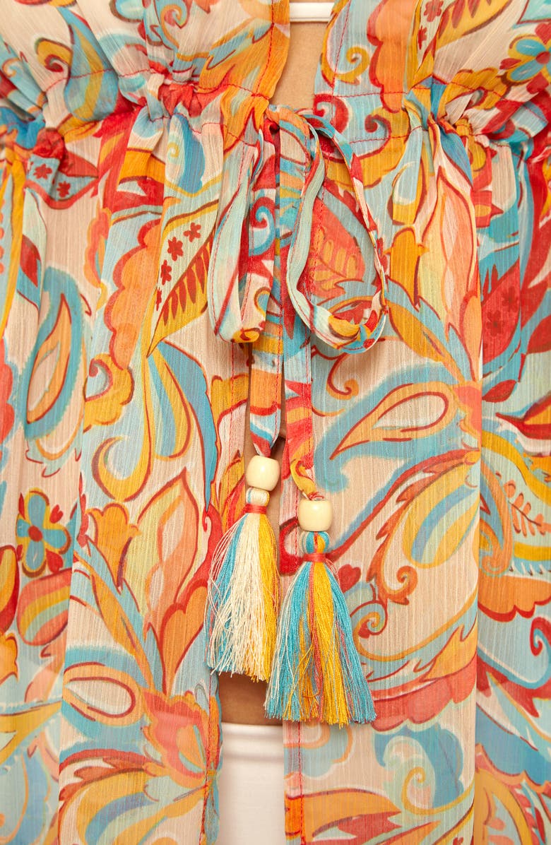 Lucky Brand Phuket Semisheer Chiffon Cover-Up Tunic, Alternate, color, Orange Multi