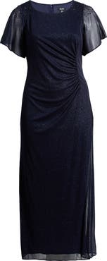 SL FASHIONS Flutter Sleeve Metallic Gown