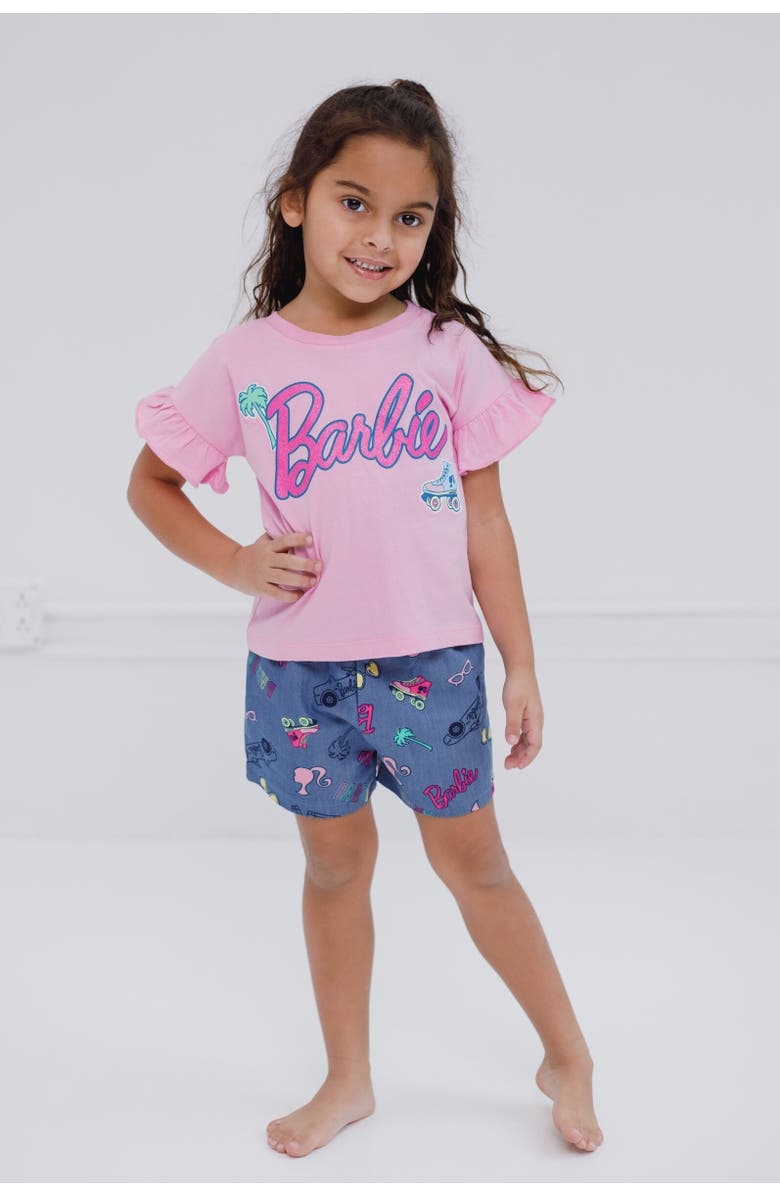 Barbie T-Shirt & Chambray Shorts Set, Alternate, color, Pink