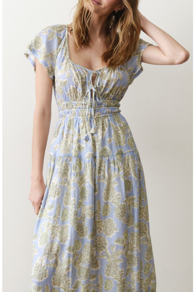 Skye Print Flutter Sleeve Midi Dress, Alternate, color, BLUE FLORAL