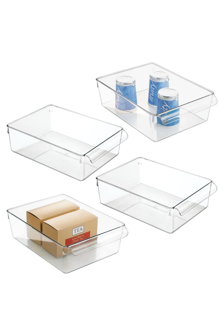 miDesign Fridge Storage Bin with Handle - Fridge Tray for Cheeses and Snacks - Set of 4 - Clear, Main, color, Clear
