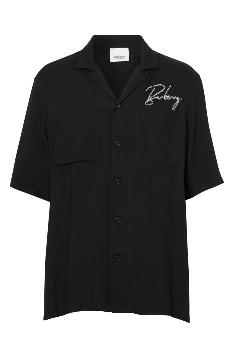 Burberry Randall Logo Embroidered Short Sleeve Button-Up Camp Shirt, Alternate, color, 