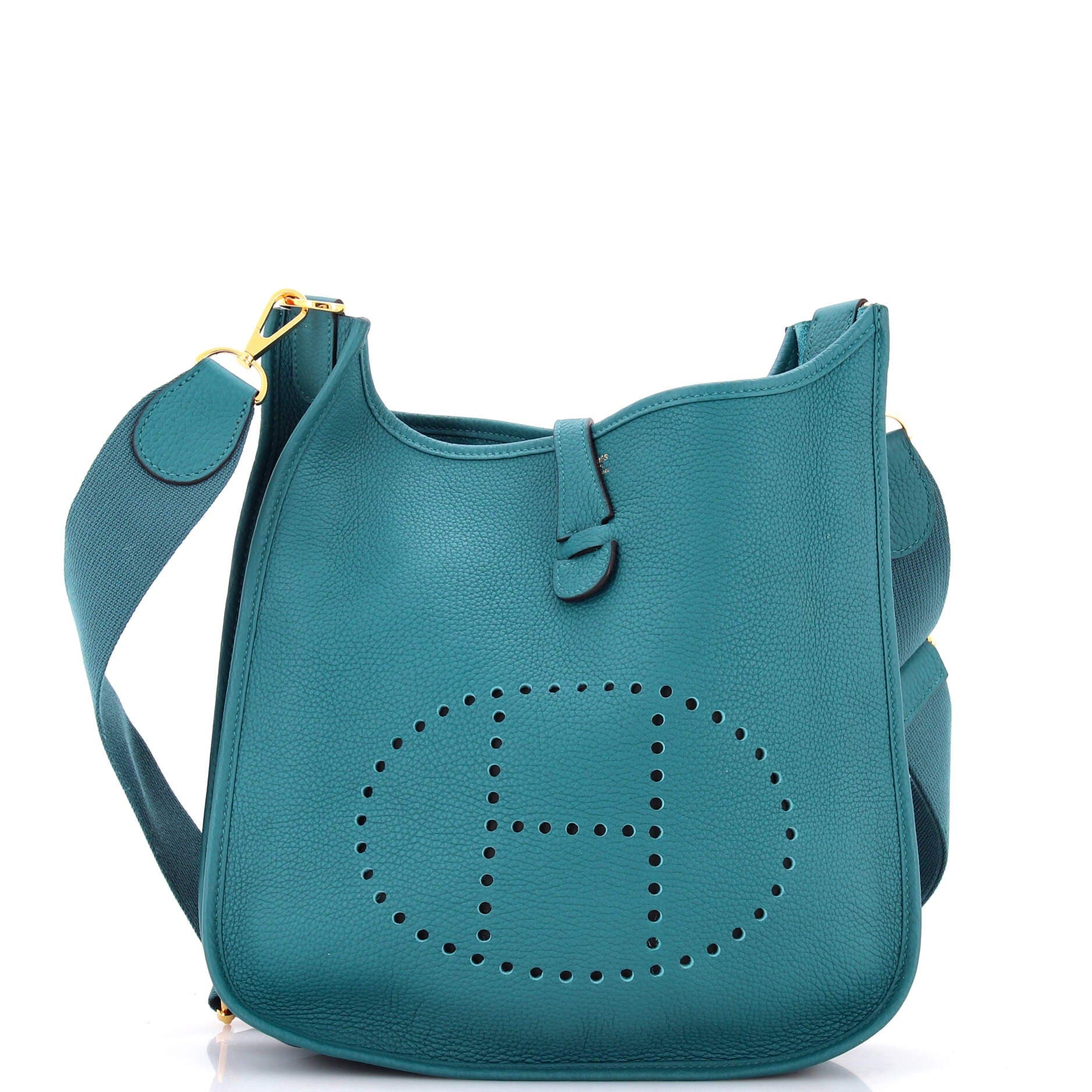 Pre-Owned Hermes Evelyne Bag Gen III Clemence PM, Main, color, Vert Bosphore