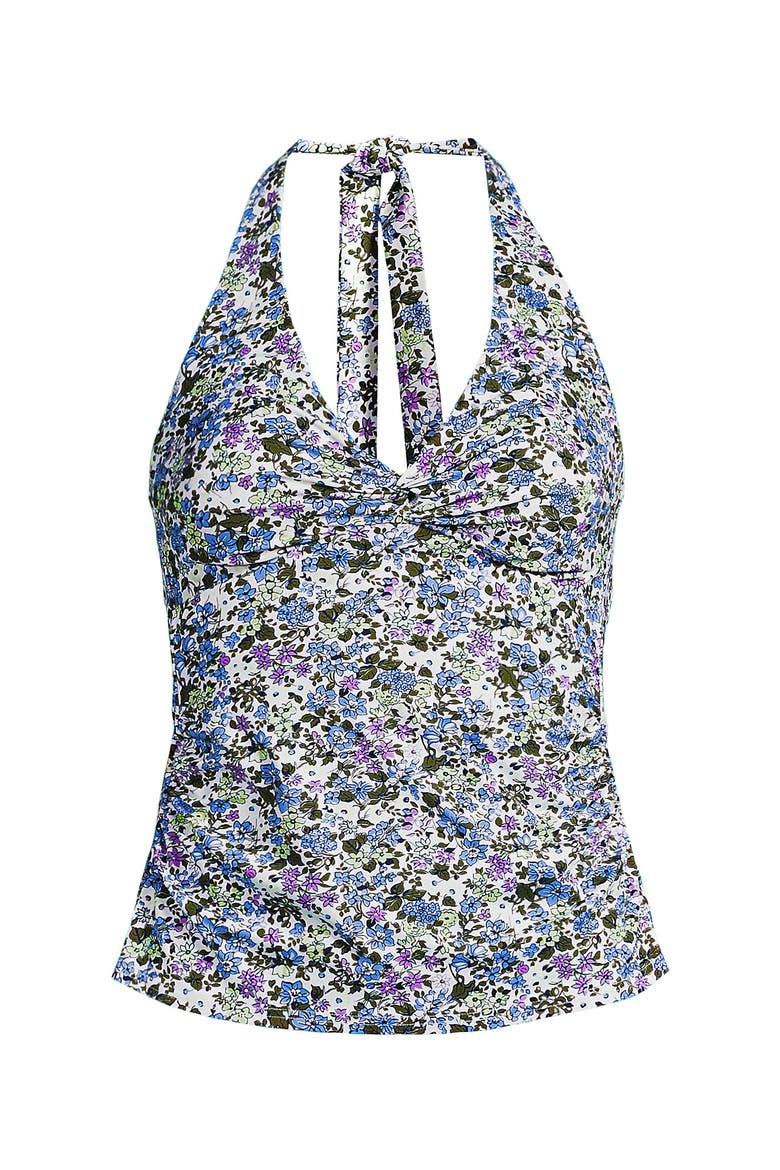 Plus Size Twist Halter Tankini Top, Alternate, color, White/Lilac Multi Ditsy Floral