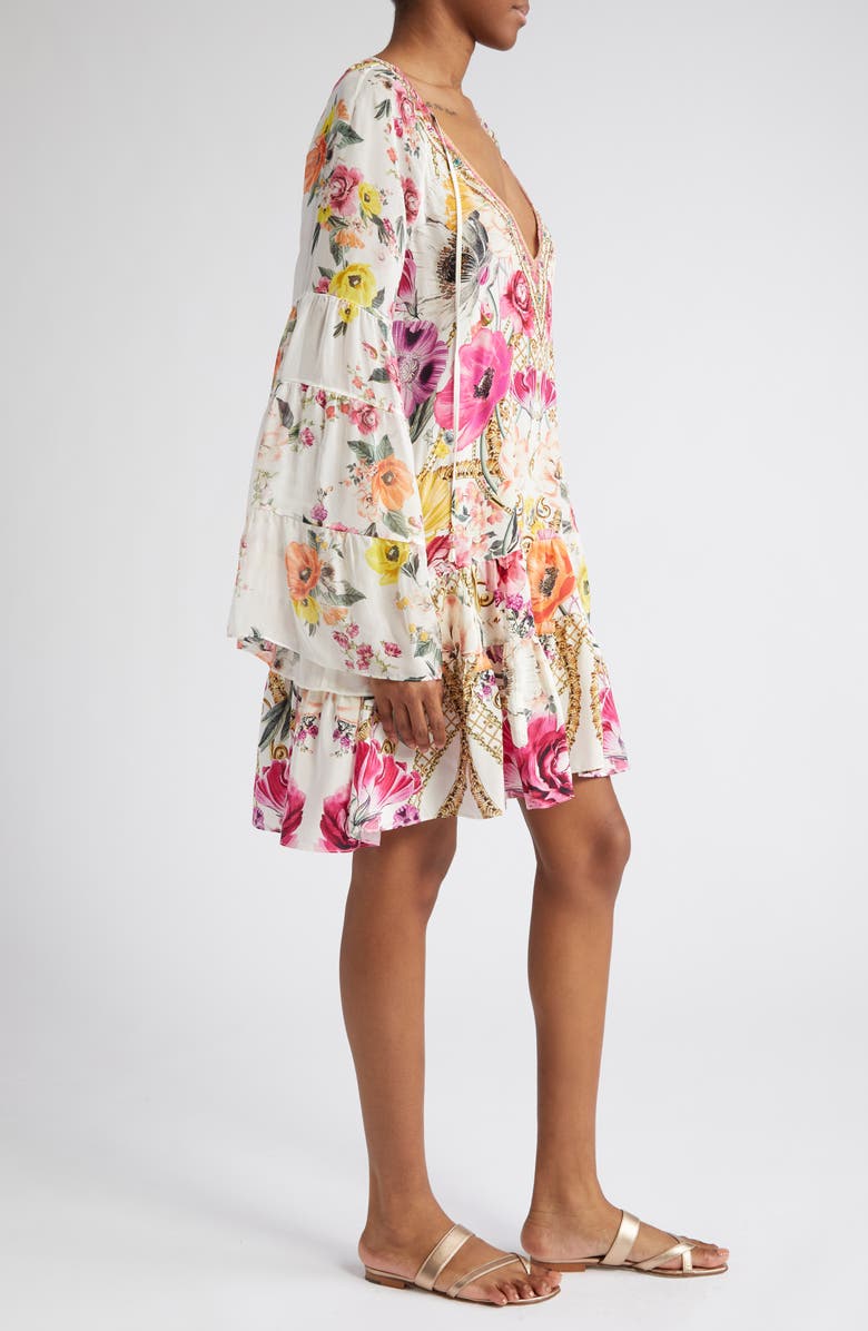 Camilla Destiny Calling Crystal Embellished Long Sleeve Silk A-Line Dress, Alternate, color, 